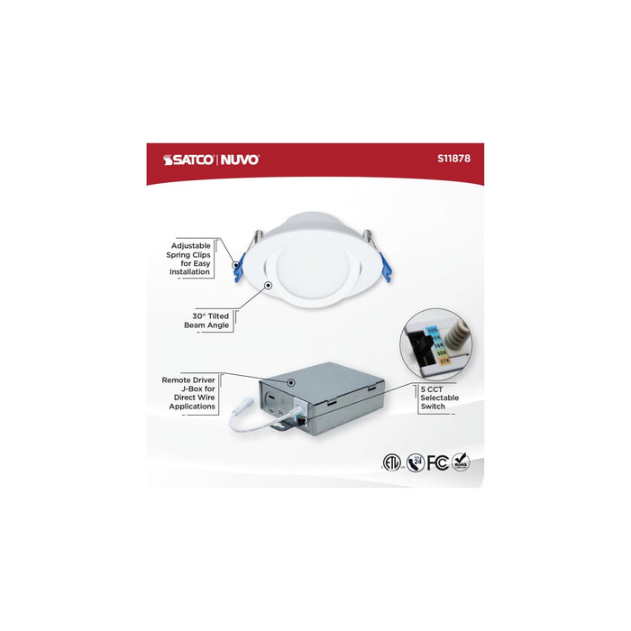 Downlight Satco S11878 11 Watt - 4" - Directional Low-Profile Downlight - CCT Selectable - 120 Volt - White Finish Satco
