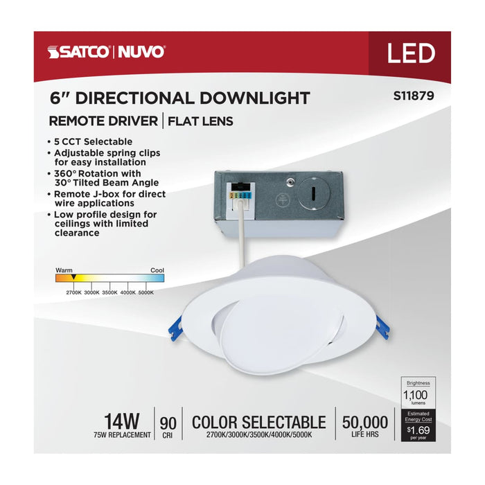 Downlight Satco S11879 14 Watt - 6" - Directional Low-Profile Downlight - CCT Selectable - 120 Volt - White Finish Satco