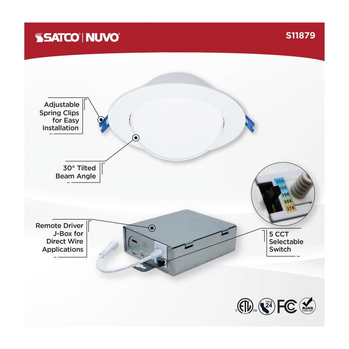 Downlight Satco S11879 14 Watt - 6" - Directional Low-Profile Downlight - CCT Selectable - 120 Volt - White Finish Satco