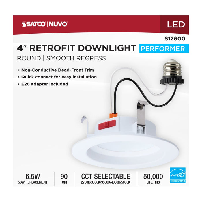 Downlight Retrofit Satco S12600 6 Watt LED Downlight Retrofit - 4 Inch - CCT Selectable - Round - White Finish Satco