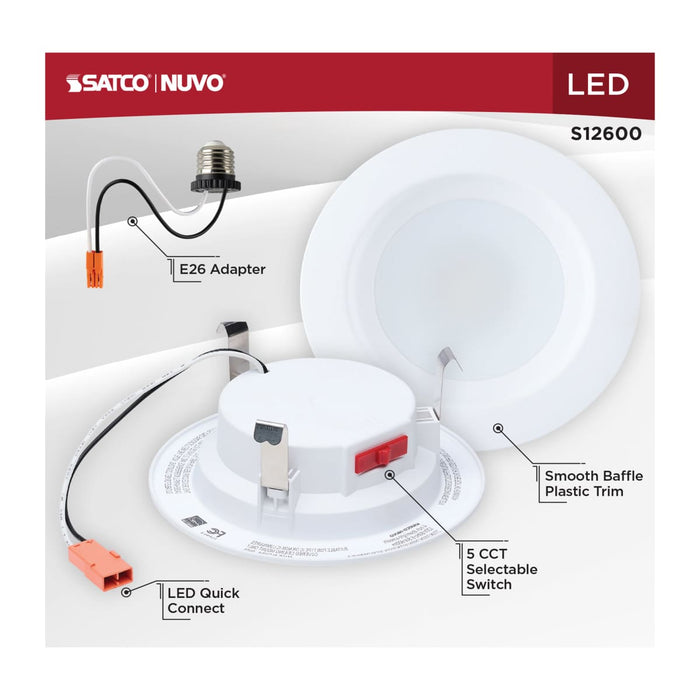 Downlight Retrofit Satco S12600 6 Watt LED Downlight Retrofit - 4 Inch - CCT Selectable - Round - White Finish Satco