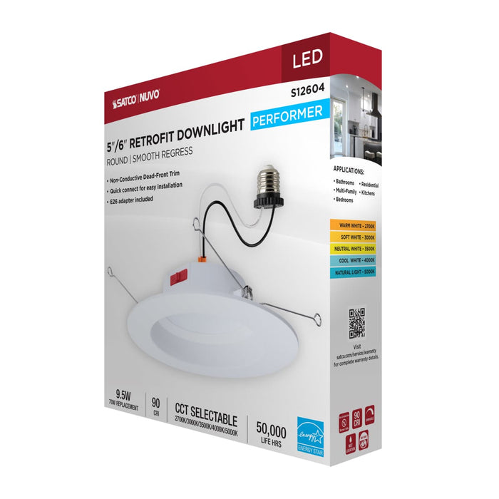 Downlight Retrofit Satco S12604 10 Watt LED Downlight Retrofit - 5-6 Inch - CCT Selectable - Round - White Finish Satco