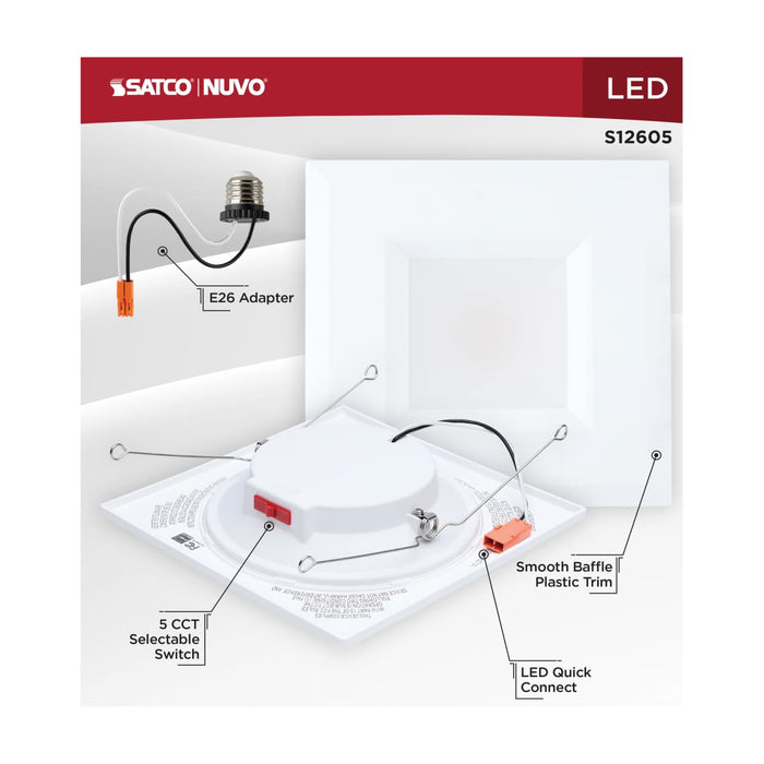 Downlight Retrofit Satco S12605 10 Watt LED Downlight Retrofit - 5-6 Inch - CCT Selectable - Square - White Finish Satco