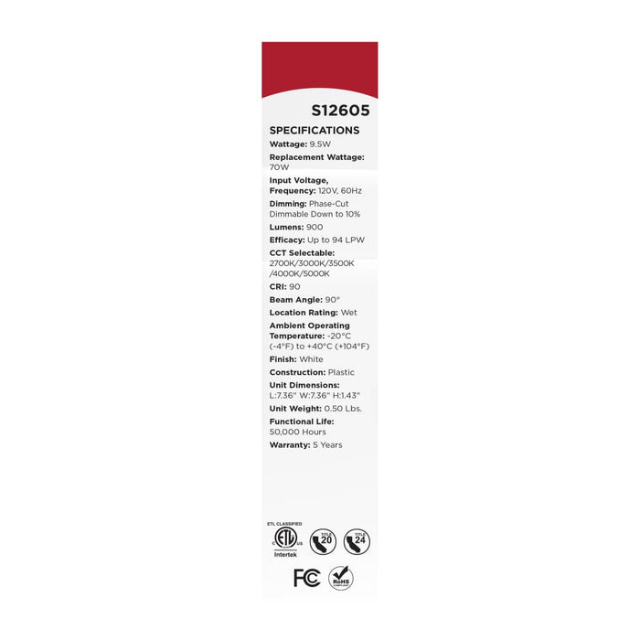 Downlight Retrofit Satco S12605 10 Watt LED Downlight Retrofit - 5-6 Inch - CCT Selectable - Square - White Finish Satco