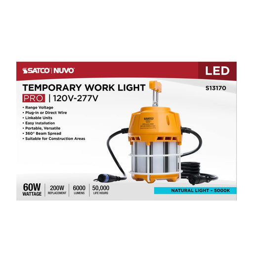 Work Light Satco S13170 60 Watt LED Hi-Pro Temp Work Light - 5000K - Corncob Shape - 80 CRI - Orange Finish Satco