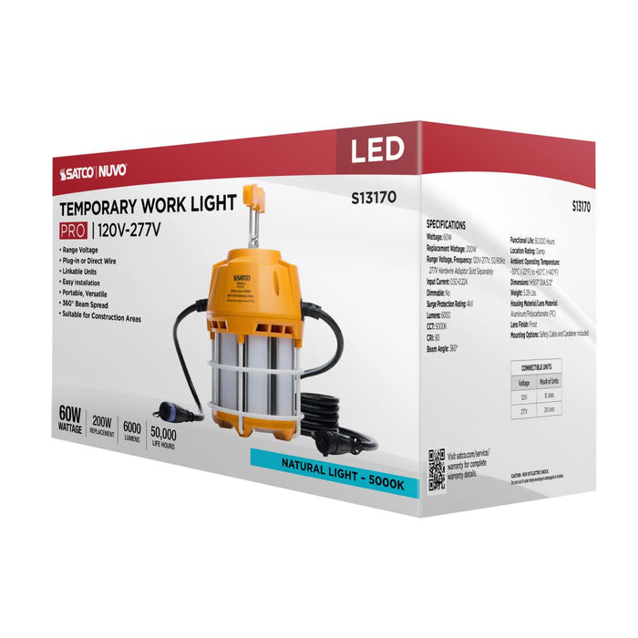 Work Light Satco S13170 60 Watt LED Hi-Pro Temp Work Light - 5000K - Corncob Shape - 80 CRI - Orange Finish Satco