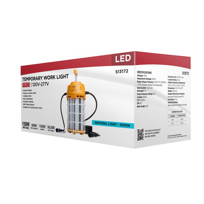 Work Light Satco S13172 150 Watt LED Hi-Pro Temp Work Light - 5000K - Corncob Shape - 80 CRI - Orange Finish Satco