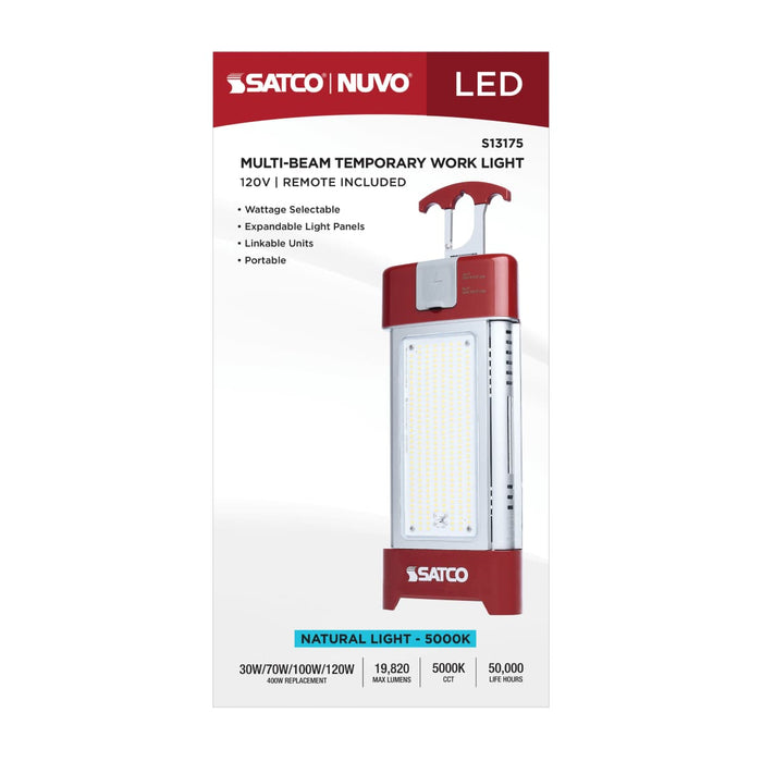 Work Light Satco S13175 30/70/100/120 Watt LED Work Light with Remote - 5000K CCT - Red Finish - 120 Volt Satco