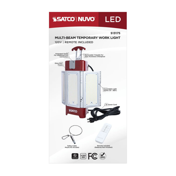 Work Light Satco S13175 30/70/100/120 Watt LED Work Light with Remote - 5000K CCT - Red Finish - 120 Volt Satco
