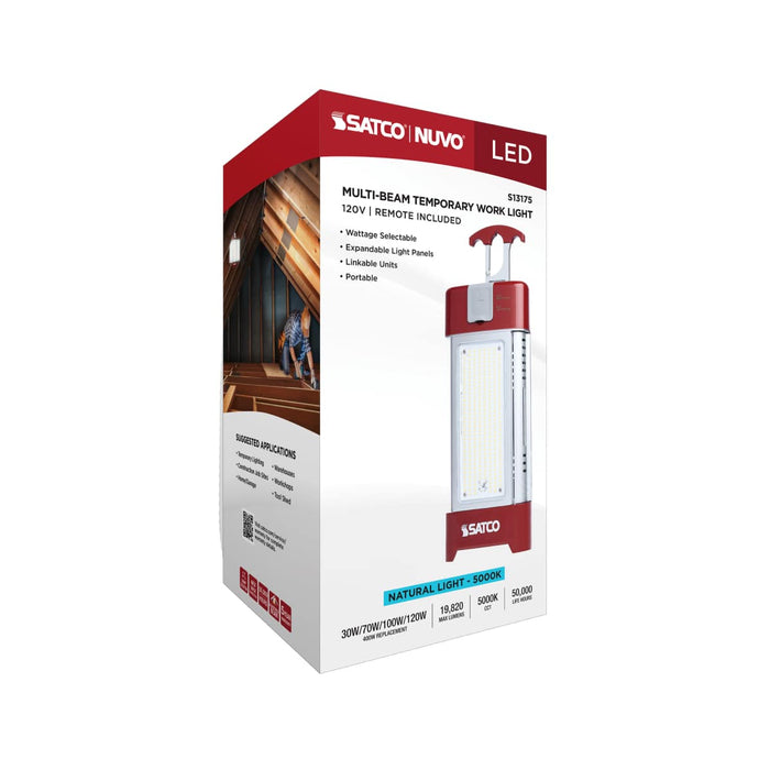 Work Light Satco S13175 30/70/100/120 Watt LED Work Light with Remote - 5000K CCT - Red Finish - 120 Volt Satco