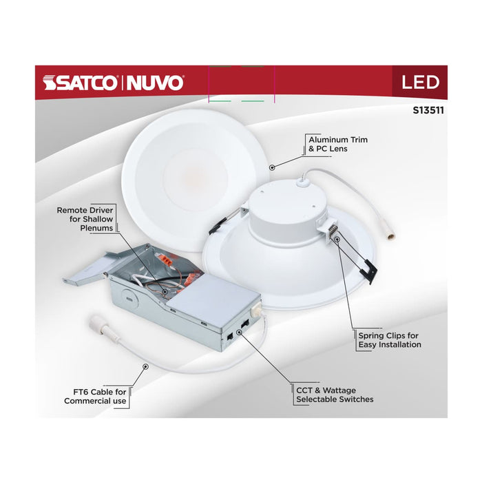 Commercial Downlight Retrofit Satco S13511 24/16/12 Wattage Selectable - 2700K/3000K/3500K/4000K/5000K CCT Selectable - Commercial LED Downlight - 6 in. - Remote Driver - 120-347 volt Satco