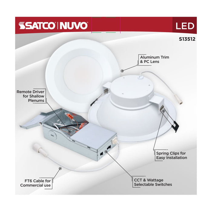 Commercial Downlight Retrofit Satco S13512 30/22/16 Wattage Selectable - 2700K/3000K/3500K/4000K/5000K CCT Selectable - Commercial LED Downlight - 8 in. - Remote Driver - 120-347 volt Satco