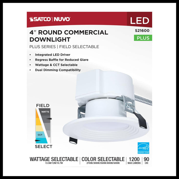 Commercial Downlight Retrofit Nuvo S21600 13.5W Field Selectable LED 4-Inch Commercial Downlight - Dual Dimming - Round - 120-347 Volt Nuvo