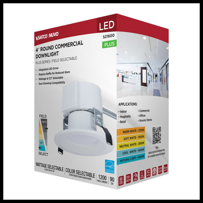 Commercial Downlight Retrofit Nuvo S21600 13.5W Field Selectable LED 4-Inch Commercial Downlight - Dual Dimming - Round - 120-347 Volt Nuvo