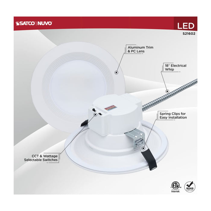 Commercial Downlight Retrofit Nuvo S21602 25.5W Field Selectable LED 8-Inch Commercial Downlight - Dual Dimming - Round - 120-347 Volt Nuvo