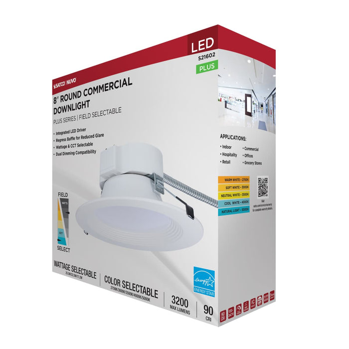 Commercial Downlight Retrofit Nuvo S21602 25.5W Field Selectable LED 8-Inch Commercial Downlight - Dual Dimming - Round - 120-347 Volt Nuvo