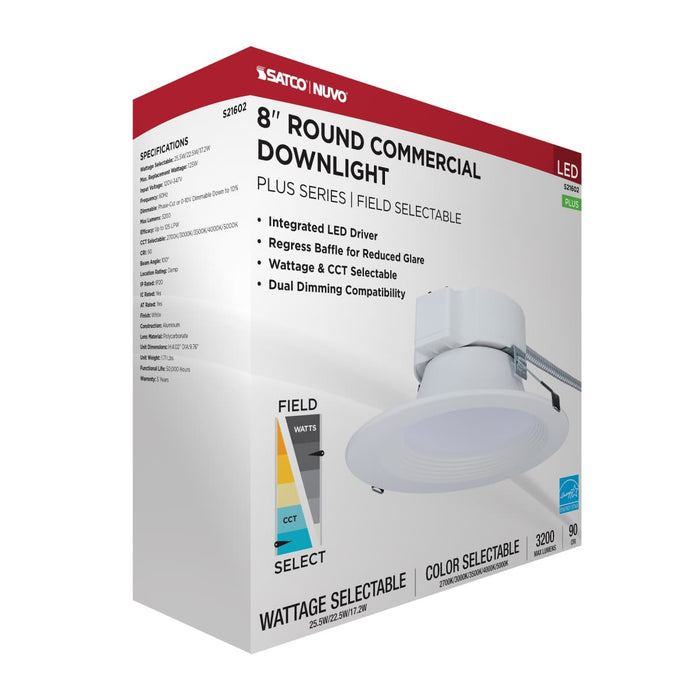 Commercial Downlight Retrofit Nuvo S21602 25.5W Field Selectable LED 8-Inch Commercial Downlight - Dual Dimming - Round - 120-347 Volt Nuvo