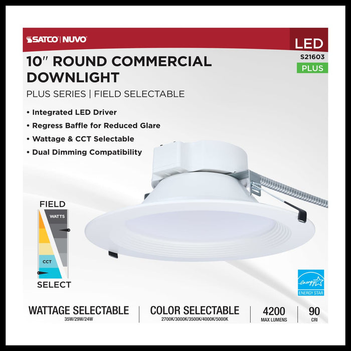 Commercial Downlight Retrofit Nuvo S21603 35W Field Selectable LED 10-Inch Commercial Downlight - Dual Dimming - Round - 120-277 Volt Nuvo