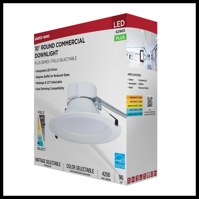 Commercial Downlight Retrofit Nuvo S21603 35W Field Selectable LED 10-Inch Commercial Downlight - Dual Dimming - Round - 120-277 Volt Nuvo
