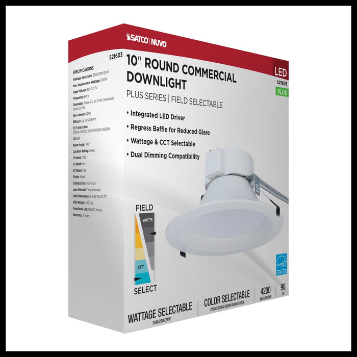 Commercial Downlight Retrofit Nuvo S21603 35W Field Selectable LED 10-Inch Commercial Downlight - Dual Dimming - Round - 120-277 Volt Nuvo