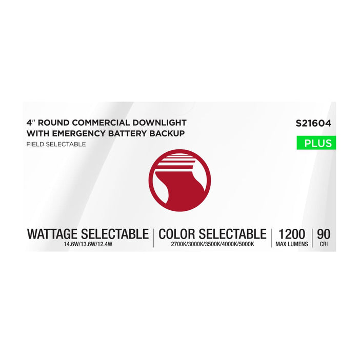 Commercial Downlight Retrofit Nuvo S21604 14.6W Field Selectable LED 4-Inch Commercial Downlight - Dual Dimming - Integrated Emergency Driver - Round - 120-347 Volt Nuvo