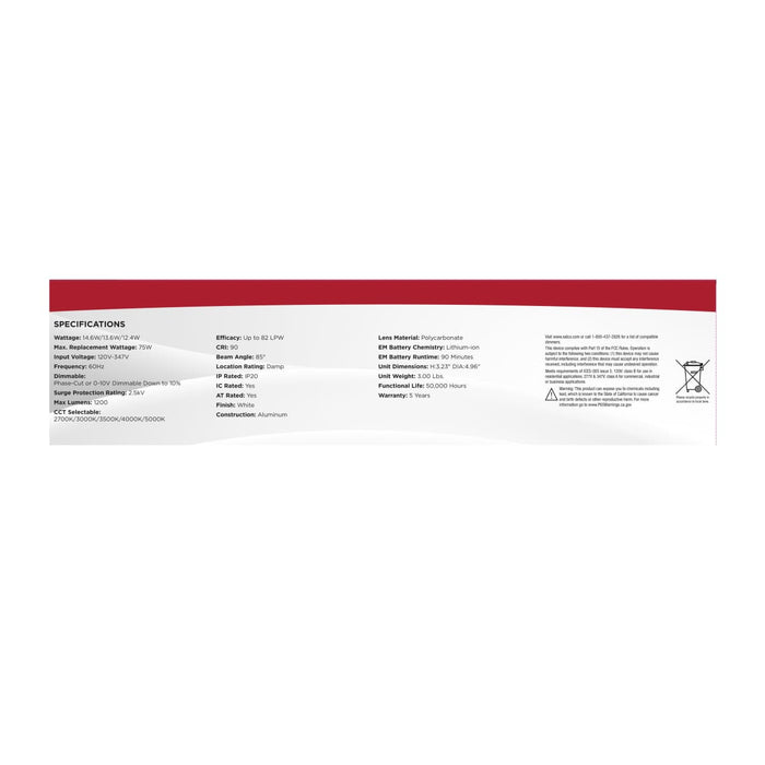 Commercial Downlight Retrofit Nuvo S21604 14.6W Field Selectable LED 4-Inch Commercial Downlight - Dual Dimming - Integrated Emergency Driver - Round - 120-347 Volt Nuvo