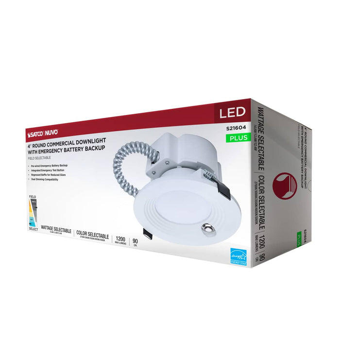 Commercial Downlight Retrofit Nuvo S21604 14.6W Field Selectable LED 4-Inch Commercial Downlight - Dual Dimming - Integrated Emergency Driver - Round - 120-347 Volt Nuvo