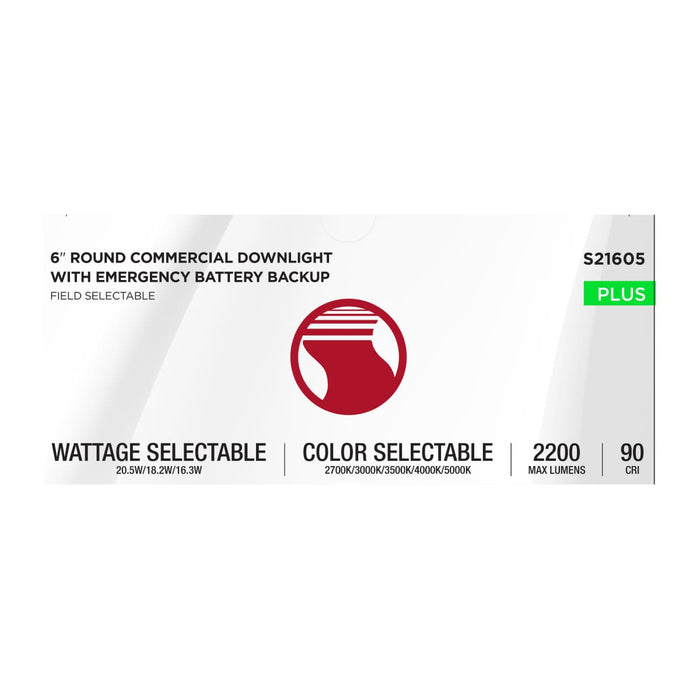 Commercial Downlight Retrofit Nuvo S21605 20.5W Field Selectable LED 6-Inch Commercial Downlight - Dual Dimming - Integrated Emergency Driver - Round - 120-347 Volt Nuvo