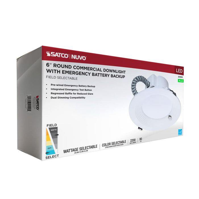Commercial Downlight Retrofit Nuvo S21605 20.5W Field Selectable LED 6-Inch Commercial Downlight - Dual Dimming - Integrated Emergency Driver - Round - 120-347 Volt Nuvo