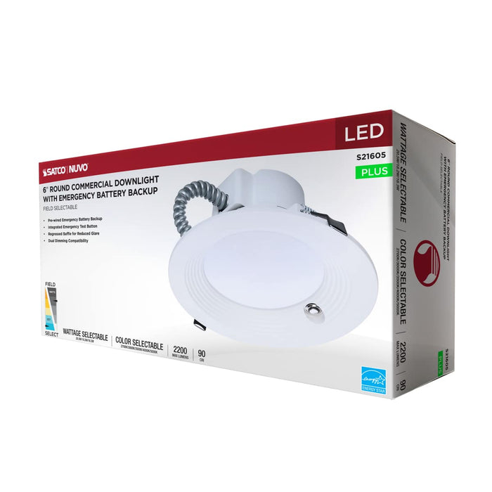 Commercial Downlight Retrofit Nuvo S21605 20.5W Field Selectable LED 6-Inch Commercial Downlight - Dual Dimming - Integrated Emergency Driver - Round - 120-347 Volt Nuvo