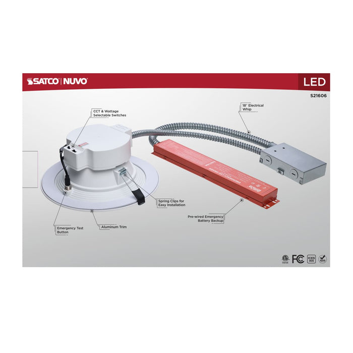 Commercial Downlight Retrofit Nuvo S21606 28W Field Selectable LED 8-Inch Commercial Downlight - Dual Dimming - Integrated Emergency Driver - Round - 120-347 Volt Nuvo