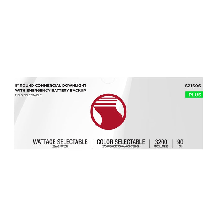 Commercial Downlight Retrofit Nuvo S21606 28W Field Selectable LED 8-Inch Commercial Downlight - Dual Dimming - Integrated Emergency Driver - Round - 120-347 Volt Nuvo