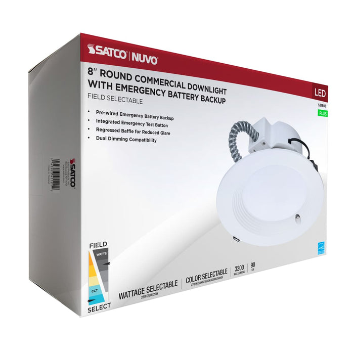 Commercial Downlight Retrofit Nuvo S21606 28W Field Selectable LED 8-Inch Commercial Downlight - Dual Dimming - Integrated Emergency Driver - Round - 120-347 Volt Nuvo