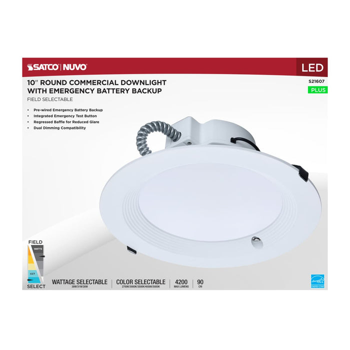 Commercial Downlight Retrofit Nuvo S21607 38W Field Selectable LED 10-Inch Commercial Downlight - Dual Dimming - Integrated Emergency Driver - Round - 120-277 Volt Nuvo