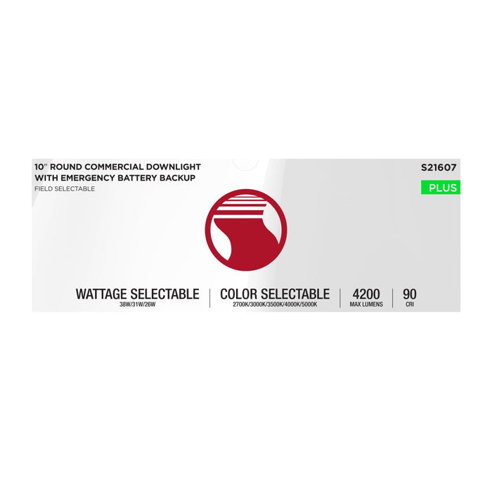 Commercial Downlight Retrofit Nuvo S21607 38W Field Selectable LED 10-Inch Commercial Downlight - Dual Dimming - Integrated Emergency Driver - Round - 120-277 Volt Nuvo