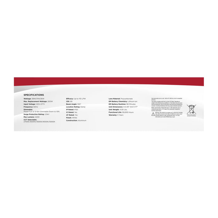 Commercial Downlight Retrofit Nuvo S21607 38W Field Selectable LED 10-Inch Commercial Downlight - Dual Dimming - Integrated Emergency Driver - Round - 120-277 Volt Nuvo