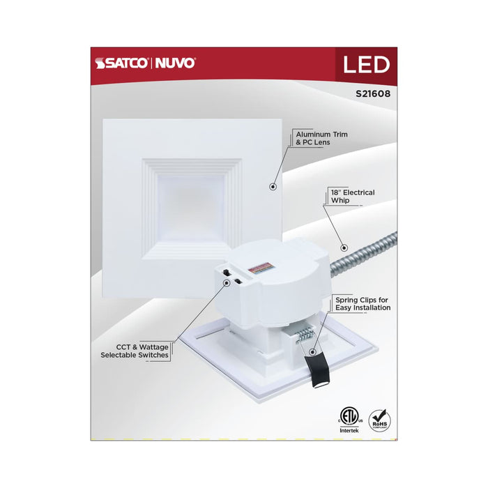 Commercial Downlight Retrofit Nuvo S21608 13.5W Field Selectable LED 4-Inch Commercial Downlight - Dual Dimming - Square - 120-347 Volt Nuvo