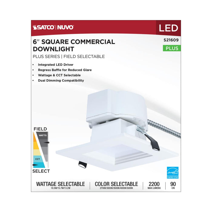Commercial Downlight Retrofit Nuvo S21609 18.5W Field Selectable LED 6-Inch Commercial Downlight - Dual Dimming - Square - 120-347 Volt Nuvo