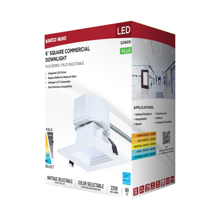 Commercial Downlight Retrofit Nuvo S21609 18.5W Field Selectable LED 6-Inch Commercial Downlight - Dual Dimming - Square - 120-347 Volt Nuvo