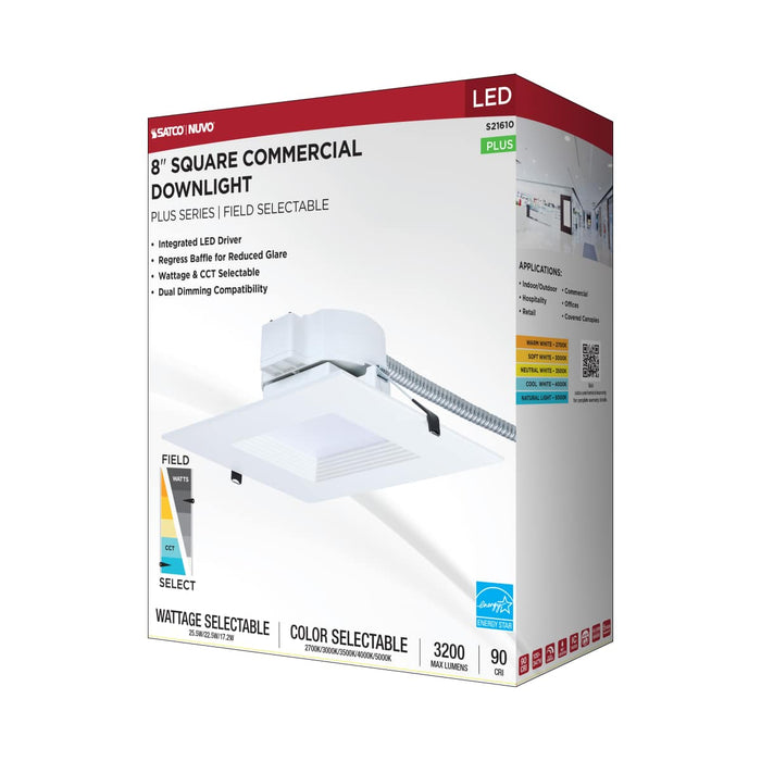 Commercial Downlight Retrofit Nuvo S21610 25.5W Field Selectable LED 8-Inch Commercial Downlight - Dual Dimming - Square - 120-347 Volt Nuvo
