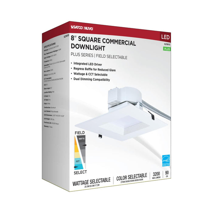 Commercial Downlight Retrofit Nuvo S21610 25.5W Field Selectable LED 8-Inch Commercial Downlight - Dual Dimming - Square - 120-347 Volt Nuvo