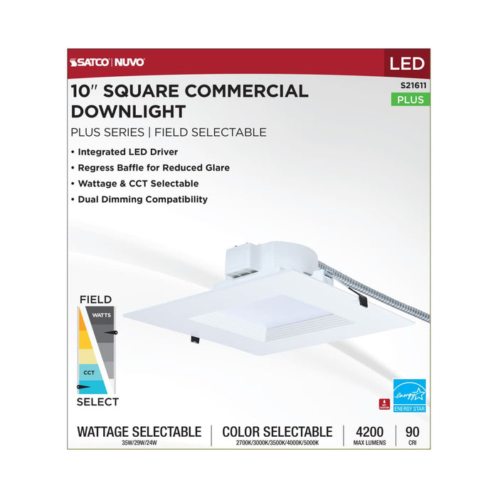 Commercial Downlight Retrofit Nuvo S21611 35W Field Selectable LED 10-Inch Commercial Downlight - Dual Dimming - Square - 120-277 Volt Nuvo