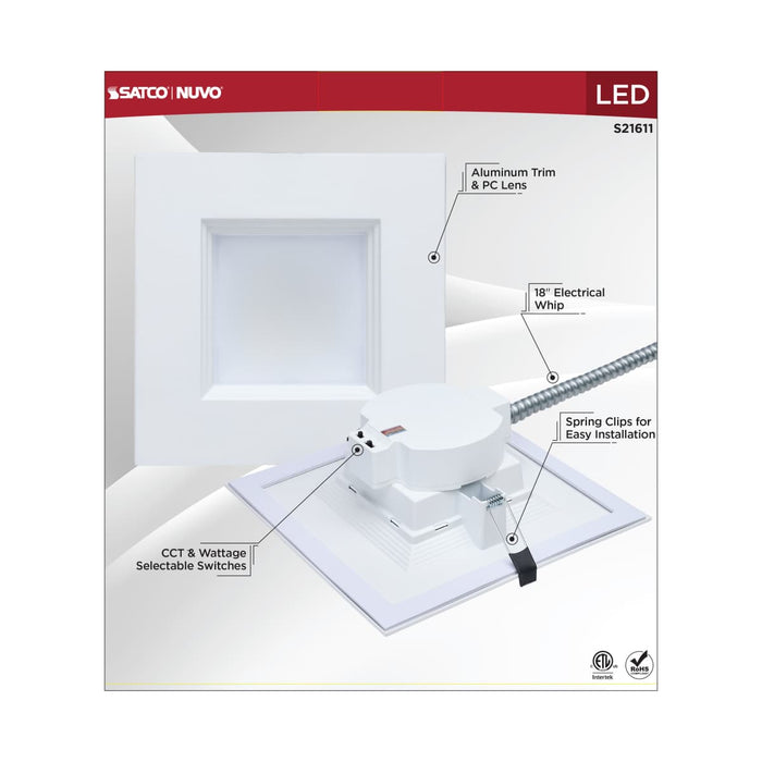 Commercial Downlight Retrofit Nuvo S21611 35W Field Selectable LED 10-Inch Commercial Downlight - Dual Dimming - Square - 120-277 Volt Nuvo