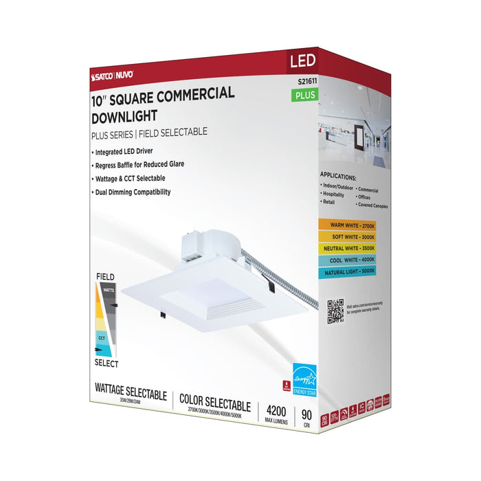 Commercial Downlight Retrofit Nuvo S21611 35W Field Selectable LED 10-Inch Commercial Downlight - Dual Dimming - Square - 120-277 Volt Nuvo