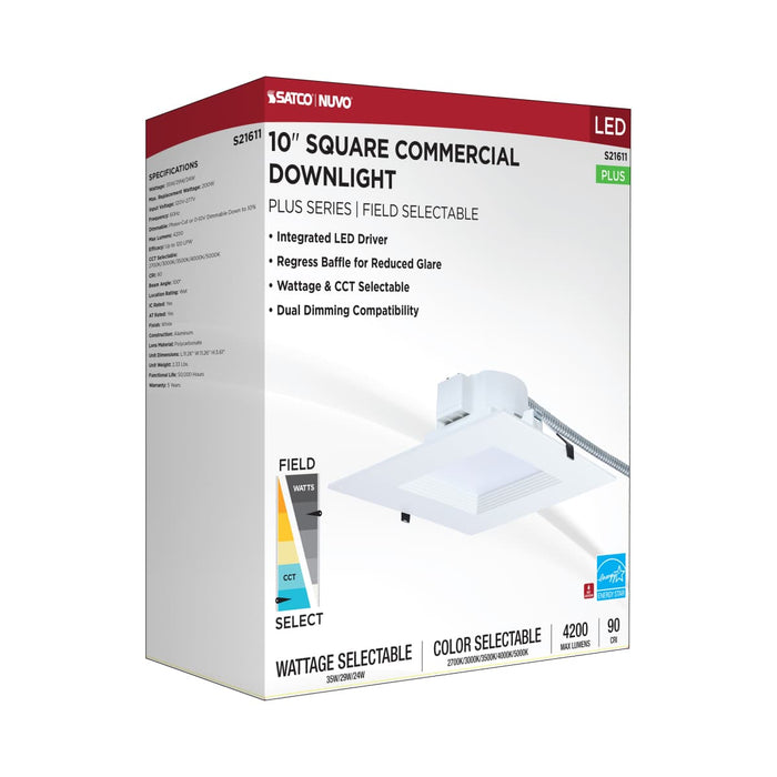 Commercial Downlight Retrofit Nuvo S21611 35W Field Selectable LED 10-Inch Commercial Downlight - Dual Dimming - Square - 120-277 Volt Nuvo