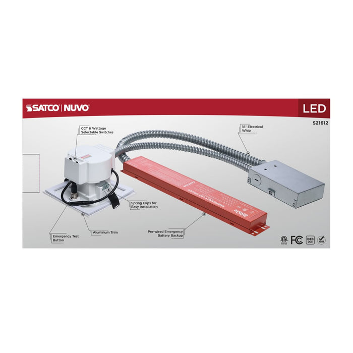 Commercial Downlight Retrofit Nuvo S21612 14.6W Field Selectable LED 4-Inch Commercial Downlight - Dual Dimming - Integrated Emergency Driver - Square - 120-347 Volt Nuvo