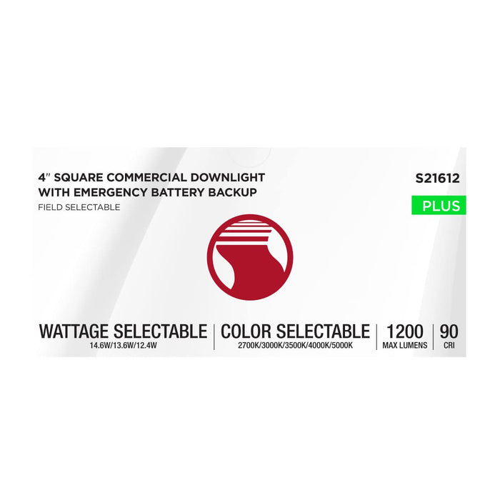 Commercial Downlight Retrofit Nuvo S21612 14.6W Field Selectable LED 4-Inch Commercial Downlight - Dual Dimming - Integrated Emergency Driver - Square - 120-347 Volt Nuvo