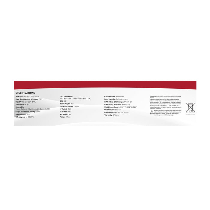 Commercial Downlight Retrofit Nuvo S21612 14.6W Field Selectable LED 4-Inch Commercial Downlight - Dual Dimming - Integrated Emergency Driver - Square - 120-347 Volt Nuvo
