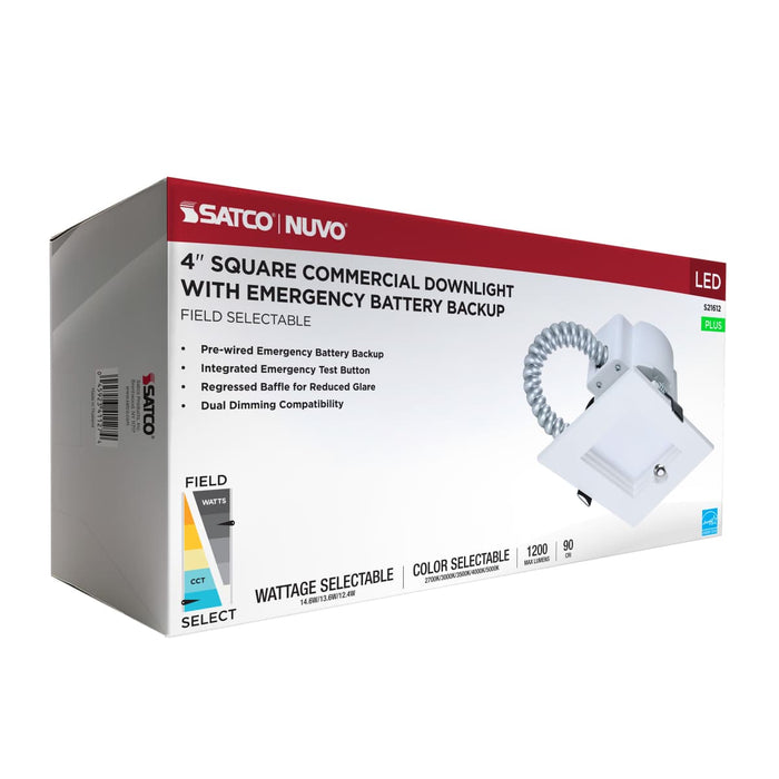 Commercial Downlight Retrofit Nuvo S21612 14.6W Field Selectable LED 4-Inch Commercial Downlight - Dual Dimming - Integrated Emergency Driver - Square - 120-347 Volt Nuvo