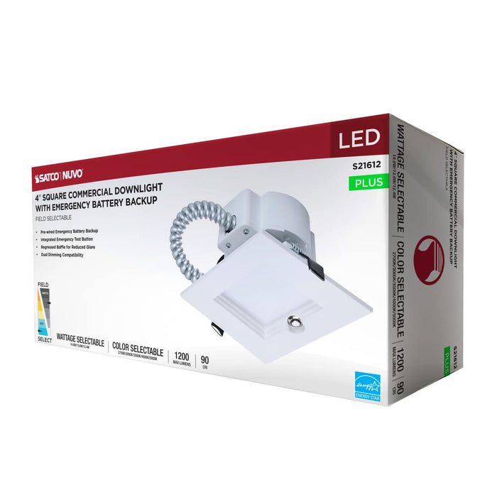 Commercial Downlight Retrofit Nuvo S21612 14.6W Field Selectable LED 4-Inch Commercial Downlight - Dual Dimming - Integrated Emergency Driver - Square - 120-347 Volt Nuvo
